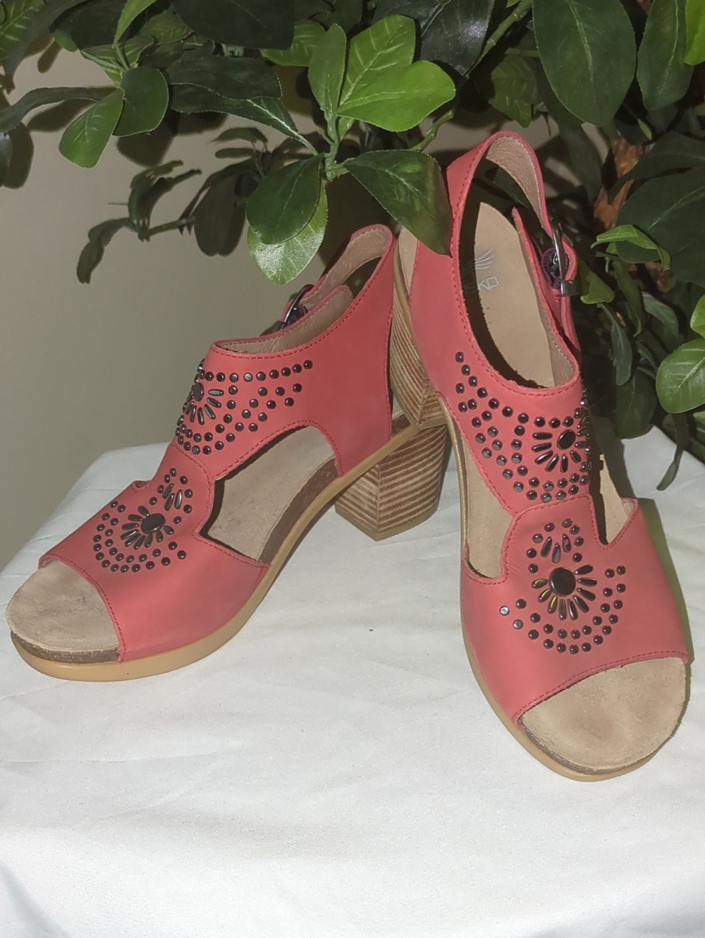 Dansko Studded Red Women's T-Strap Sandals - Comfort Wedge